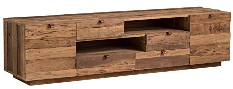 Woodkings TV-Bank Oldwood 180cm I massiver TV-Unterschrank aus Altholz I Lowboard mit Schubkästen und Türen I rustikale TV-Strecke I TV-Möbel für Wohnzimmer aus Holz