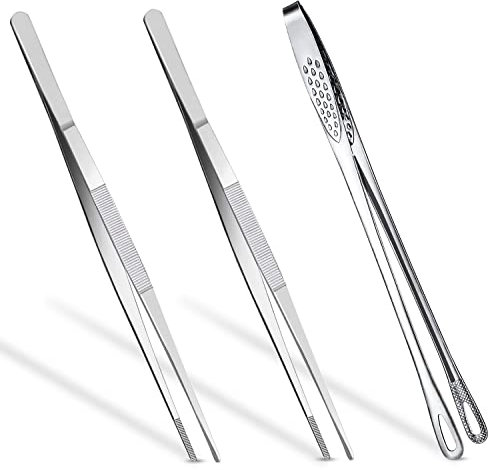 3pcs Kitchen Food Tongs, Fine Tweezer Tongs Stainless Steel Long Tweezers Grill Tongs for Cooking Kitchen Premium Tweezers Tongs Japanese Style Multifunction Cooking Tongs Barbecue Tongs