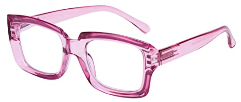 DOOVIC Occhiali da Lettura con Filtro a Luce Blu 1.0 Occhiali da Computer Rettangolari Rosa con Montatura Grande Occhiali da Vista da Donna