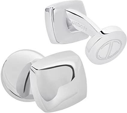 DAVIDOFF ESSENTIALS Mini Manschettenknöpfe Silber – rhodinierte Messing Manschettenknöpfe quadratisch – stilvolle Herren Accessoires für schlichte Eleganz