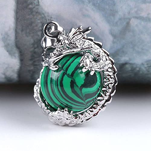 IIK Collier De Pendentif Pierre Naturelle en Femme,Pendentif en Pierre De Malachite Naturelle Fait À La Main Dragon Chinois Enveloppé De Pierres Précieuses Pendentif Colliers Collier en Pierre Femmes