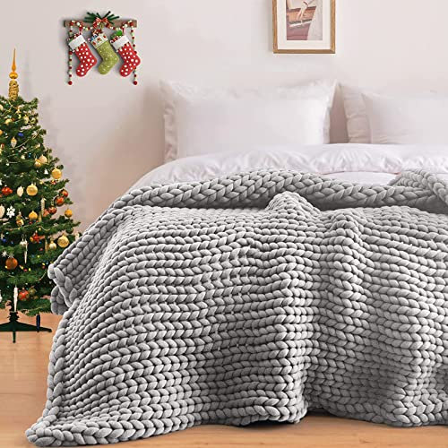 MHUQIA Grob Gestrickte Wolldecke Grobgestrickte Decke 200x200cm, Strick Plaid, Chunky Decke, GehäKelte Decke, Strickdecke Chunky Knit Blanket Merinodecke