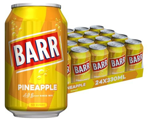 BARR since 1875, 24 Pack Sparkling Pineapple Soda, Zero No Sugar Pineapple Flavoured Fizzy Drink Fizzingly Fun - 24 x 330ml Cans