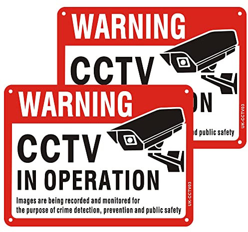 Pack of 2 CCTV in Operation Sign Reflective Aluminum, 15x20cm (A5), Self Adhesive, Outdoor Waterproof, UV Resistant, Durable