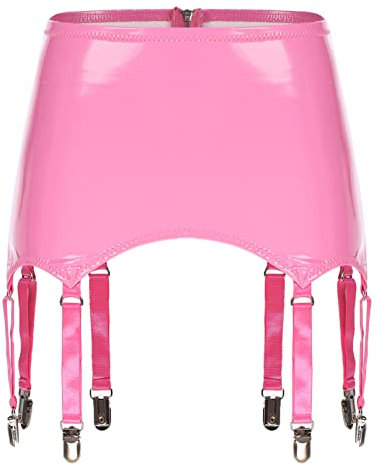 Agoky Femmes Porte-jarretelles en Cuir Verni Jarretelle Jupe Taille Haute Cuisse Lingerie Jarretière avec Boucles en Métal Porte-Jarretelle Sexy Clubwear S-4XL Rose 4XL