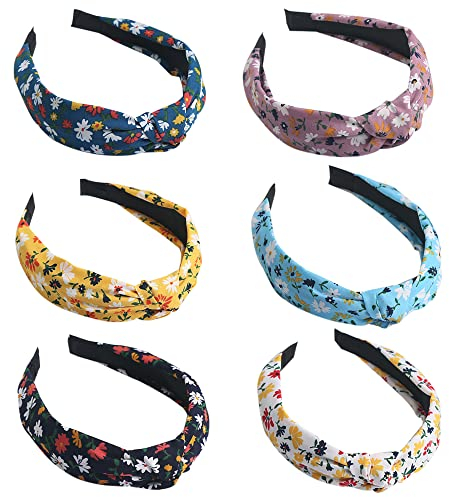 Stirnband für Frauen Mode kein Schlupf Cashew Design Stirnband gedruckt Kopftuch elastische Haarband Boho Haarbänder Haarschmuck 6Pcs (Flower6DE)