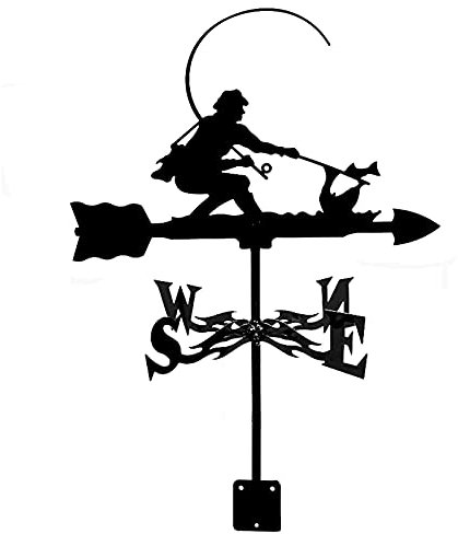 Girouette Girouette Moto Pêcheur Fée Ornement Décoration de Toit Girouette Indicateur de Direction du Vent Extérieur Jardin Pelouse Support Métallique Girouette