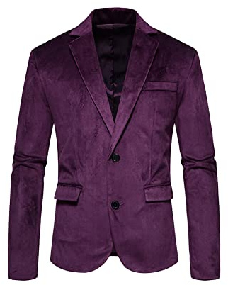 YMING Vestes De Bureau Ouvertes pour Hommes Blazers Décontractés à Boutons Blazer d'affaires à Manches Longues en Velours avec Poches Violet M
