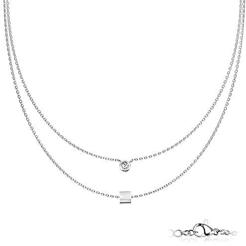 Treuheld® Mehrreihige Halskette mit Love Würfel-Anhänger | 3 Farben [01.] - silber