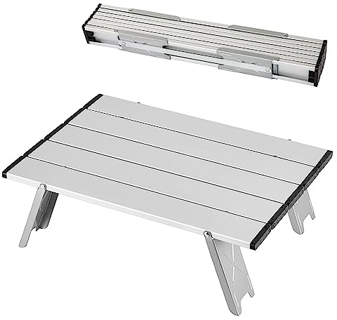 Lywencom Table Pliante,Table de Camping Pliante Portable,Table de Plage,Table multifonctionnelle compacte,Dessus de Table en Aluminium,Convient pour l'extérieur (Argent)