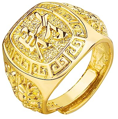 JewelryWe Herren-Ring Gold Ring Herren - Reichtum Vergoldet Rechteckig Siegelring Band Bandring Offener Daumen Fingerring verstellbare Größe Geschenk für Männer