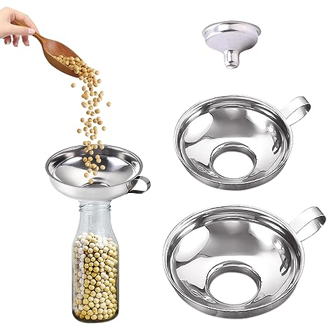 Stainless Steel Funnel Set - Small & Large Wide-Mouth, Small Funnel for Kitchen Supplies, Powder, Rice & Liquid Bottling