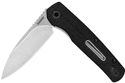 Kershaw Korra Klappbares Taschenmesser, silberfarben, 7 cm, unterstützte Öffnungsklinge, schwarzer GFN-Griff, Taschenclip