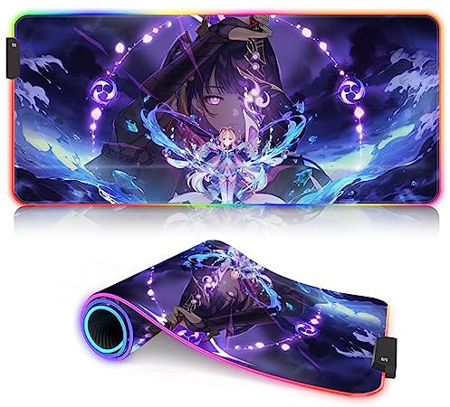 DEHUA Game pad Big Desk Pads XXXL Genshin Impact LED Large Mat for Mouse RGB Sangonomiya Kokomi game character 7 Farben und 12 -Modus (40x90cm)