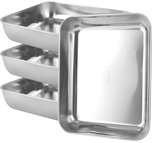 CYEER 4 Bandeja Acero Inoxidable, 25 x 20 x 5 cm, Bandejas Acero Inoxidable, Bandeja Horno Acero iInoxidable, Bandeja Para Horno, Bandejas Horno, Bandeja de Horno