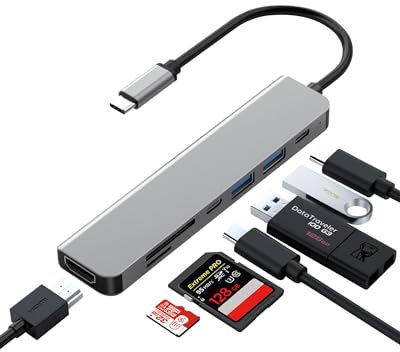 Zyerch 7 in 1 USB C Hub Docking Station With 4K HDMI, 100W PD, 5Gbps Data Ports, TF/SD Card Reader for Laptop, MacBook Pro/Air, Mac, Dell, HP, ASUS, Acer, Steam Deck