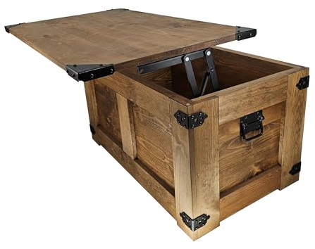 CREATIVE COOPER Table basse, boîte en bois, coffre au trésor, boîte de rangement, table de rangement, table basse, 77 x 49 x 45 cm, fabriquée à la main, huile de bois écologique, marron