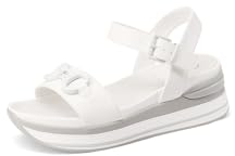 QUEEN HELENA Keilabsatz Sandalen Casual Damen X30-201, Weiß, 38 EU