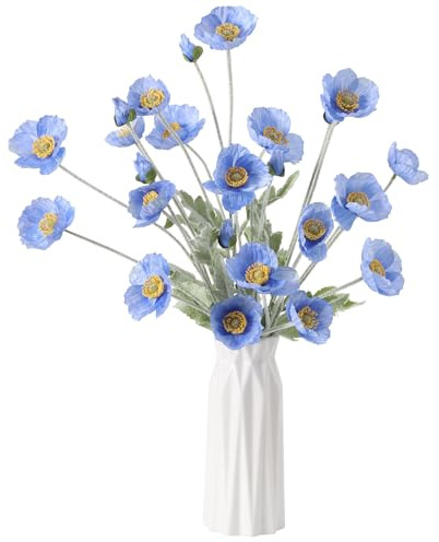 DuHouse Künstliche Mohnblumen, Seidenmohnblumen für Zuhause, Tischdekoration, Büro, Hochzeit, 6 Stück (Blau)