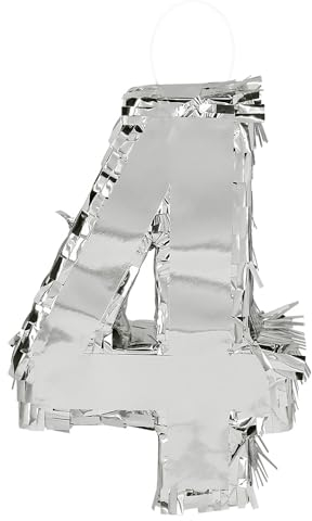 Boland - Zahlen Pinata, 25 x 16 x 5 cm, glänzende Nummer für Jubiläum und Geburtstag, Zahl, Silber, Dekoration, Party-Spiel