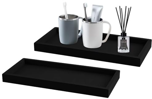 LdawyDE Bandejas Decorativas, 2 Piezas Bandeja Rectangular Negra Organizador de Baño, Bandeja Decorativa Silicona Fácil de Limpiar para Velas Jabón Toalla Perfume Champú Joyería