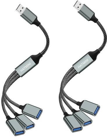 HATMINI USB-Splitterkabel, USB 2.0-Stecker auf 3-Port-Buchse, Multi-USB-Port-Verlängerungskabel für Datenübertragung und Stromaufladung, kompatibel mit Tastatur, Desktop, Laptop (USB A)