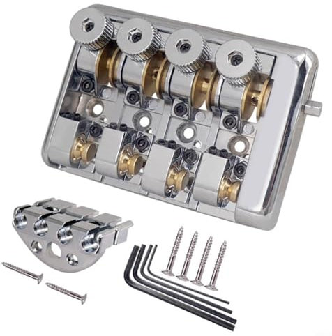 SMZhomeone Reisebassbrücke Professioneller Reise Basssteg 4 Saitiger Headless Bass Rollensattel Gitarren(Silver)