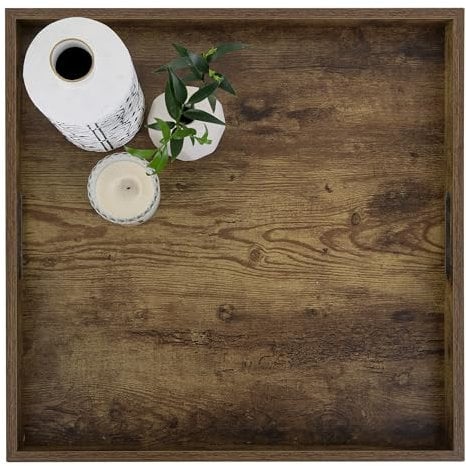 Hanobe Tablett Serviertablett Holztablett Groß: Vintage Braun Gross Dekotablett mit Griff XXL 50cm für Tisch Küche - Industrial Eckig Deko Holz Tabletts mit Henkel für Bett Couch