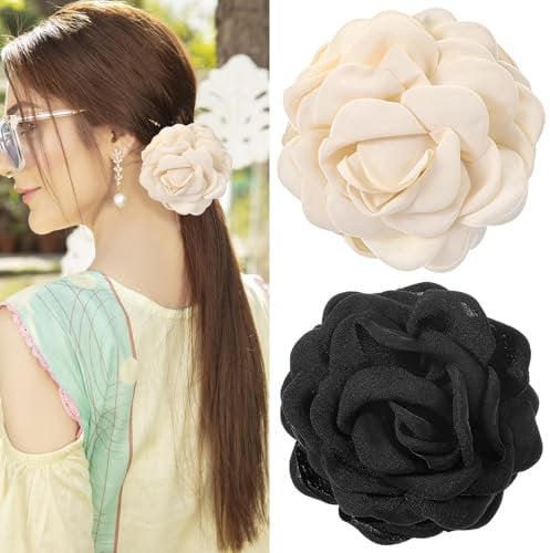 Rose Flower Claws Clips for Women 2Pcs Large Hawaiian Rose Hair Clips Solid Floral Barrettes Blooming Rose Hair Clamps Non-Slip Strong Hold Hairpins for Women Girls Thick Thin Hair Accessories
