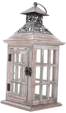 Ciieeo Holz Wind Laterne Kerzenhalter Eisen Ständer Glas Für Garten Home Hotel