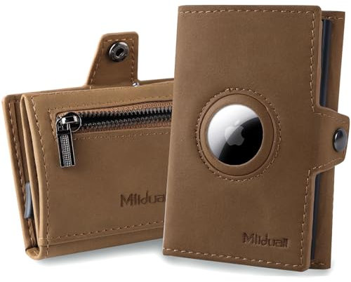 Milduall AirTag Geldbörse Herren, Geldbeutel Portmonee Herren Slim Wallet mit Münzfach Mini-Kreditkartenhalter Portmonaie Kompatibel RFID Schutz, Geschenk für Papa Vater Mann (Braun)