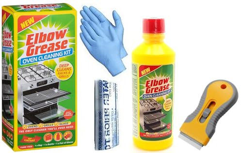 Oven Cleaner - Elbow Grease Cleaner + Oven Hob Glass Cleaning Tool Non Scratch - Domestic Ovens and BBQ (500 ML Bottle)- Bags and Gloves Included - Complete Oven cleaning kit
