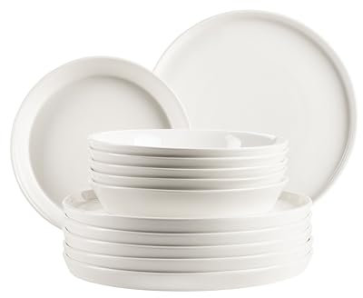 MÄSER, Serie Sita, Teller Set für 6 Personen, Essgeschirr aus weißem Porzellan, schlicht, elegant, Porzellan, weiß