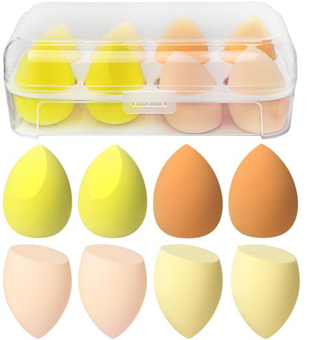 8 PCS Makeup Sponge, Super Soft Beauty Blender Sponge, Latex Free Multicolor Sponges for Powder Cream and Liquid, Set Professional Makeup Tools with Storage Box