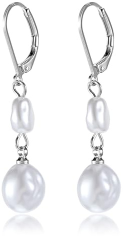 Perlenohrringe Silber 925 Hängend Damen Ohrhänger mit Perle Lange Hypoallergen Weiße Süßwasserperlen Silber Schmuck Geschenk für Frauen