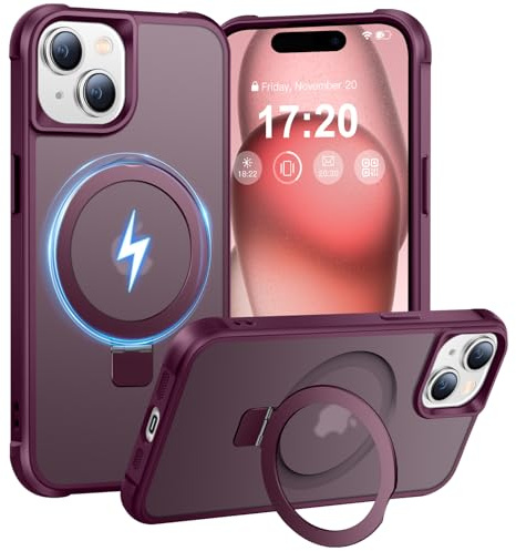 BENTIACC Hülle für iPhone 15 mit Magnet Ständer, Burgunderrot | 120° Öffnungsbereich, Mil-Grade Drop Shockproof, Kratzfeste Fingerabdruck Rutschfest Handyhülle, Die Hände frei habe