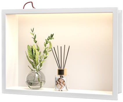 Bernkot Edelstahl-Duschnische mit LED-Beleuchtung, 45 cm × 30 cm, weiß