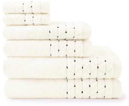 ZWOLTEX - Handtuchset 6 Stück: 2X 30x50, 2X 50x100, 2X 70x140, 2X 100x150 cm Oscar - Duschtuch Ägyptische Baumwolle, Sauna Badetuch Handtuch Groß, Strandhandtuch, Bath Towel - Ecru