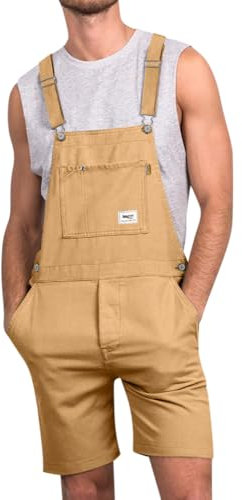 Oanviso Salopette Corti Uomo Classica Pantaloncini da Lavoro Estivi Jumpsuit Salopette con Tasche Casual Retro Cargo Tuta Overalls Corta Vestibilità Regolare A Kaki M