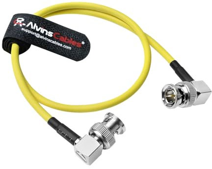 Alvin's Cables 12G SDI Cavo coassiale flessibile BNC BNC Angolo retto maschile per Komodo rosso | Atomos Monitor 75 ohm cavo schermato per videocamera 4K, giallo