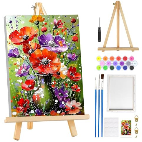 MOGTAA Peinture Numero Enfant Adulte avec Cadre, Fleurs Paysage Peinture par Numero Adulte avec Chevalet, DIY Numéro d'Art Kits, Loisirs Créatifs Adultes, pour décoration d'intérieur, 20x30cm