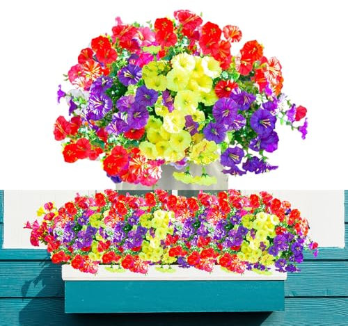 6 Bündel Kunstblumen wie echt Künstliche Blumen Deko Frühling Kunstblumen für Draußen Plastik Fake Blumen Balkonpflanzen Kunstblumen & -Pflanzen Kunstpflanze Outdoor Wetterfest UV-beständige (Stil B)