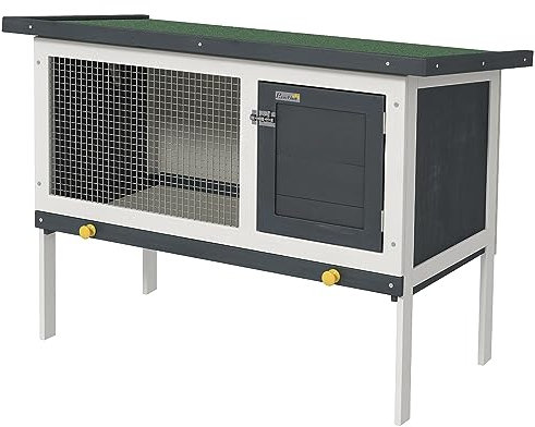 PawHut Cage à Lapin sur Pied clapier avec Toit ouvrant, Niche intérieure et Porte verrouillable, 90 x 45 x 65 cm, Noir et Blanc