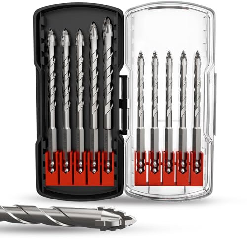 METOTY Lot de 10 forets professionnels en carbure dentelé pour maçonnerie - Pour béton, carrelage, brique, verre, céramique, bois et plastique - Avec étui de rangement robuste