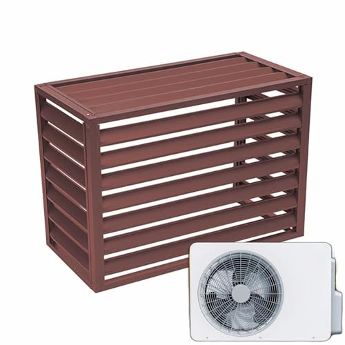 Air source heat pump cover Condenser cover Aluminum air conditioner protection net Air conditioner privacy screen of(Size:L100*W50*H70(1.5P),Color:Brown Louver Top)