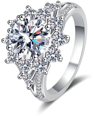 Bishilin Ring Weißgold 585 14K Echt Damen, Verlobungsringe Blumen mit 3ct Diamant Eheringe Jahrestag Hochzeit Ringe Frauen Große 60 (19.1)