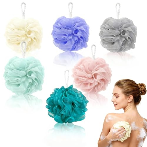 6 Stück Masche Schäumend Duschschwamm Körper, Badeschwamm Bunt, Weich Langlebig Duschnetz Loofah, Waschschwamm Körper, Shower Sponge, Körperschwamm Schwamm Dusche für Körperpeeling, Reinigen, Massage
