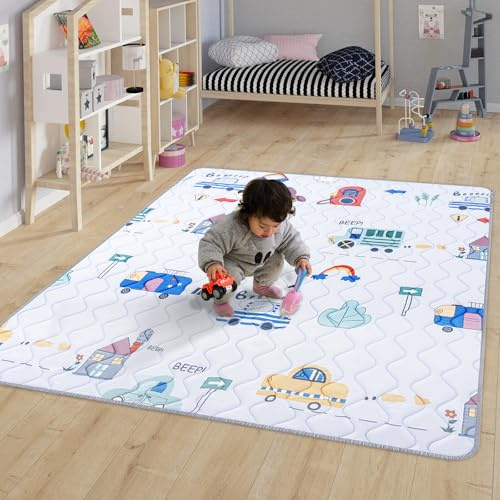 OUUTMEE Baby Krabbelmatte 200 x 180 x 2 cm/79 X 71,Faltbare Spielmatte Baby Teppich, rutschfeste Unterseite, Geeignet für Wohnzimmer, Kinderzimmer und Schlafzimmer, Auto-Motiv