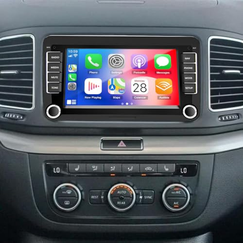 Android 14 Autoradio für Seat Alhambra Mk2 2010-2018 mit Carplay GPS Navi 7 Zoll Touchscreen 2 Din Autoradio Bluetooth mit Wireless Carplay Display Android Bildschirm Rückfahrkamera FM/RDS SWC 2+32G