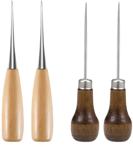 4PCS Bradawl Tool, 2 Types Wooden Awl Tool, Gourd Shape Awl Tool,Brown Beige Sewing Awl for Wood,Reusable Sewing Awl Tool for Leather Punching Sewing Paper Crafts or DIY Manual Needle Punching